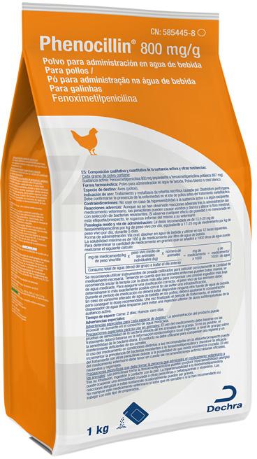 Phenocillin 800 mg/g polvo para administración en agua de bebida para pollos