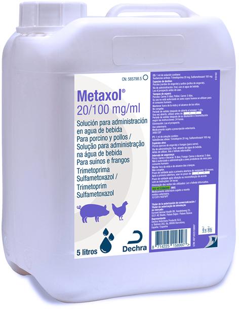 Metaxol 20/100 mg/ml solución para administración en agua de bebida para porcino y pollos