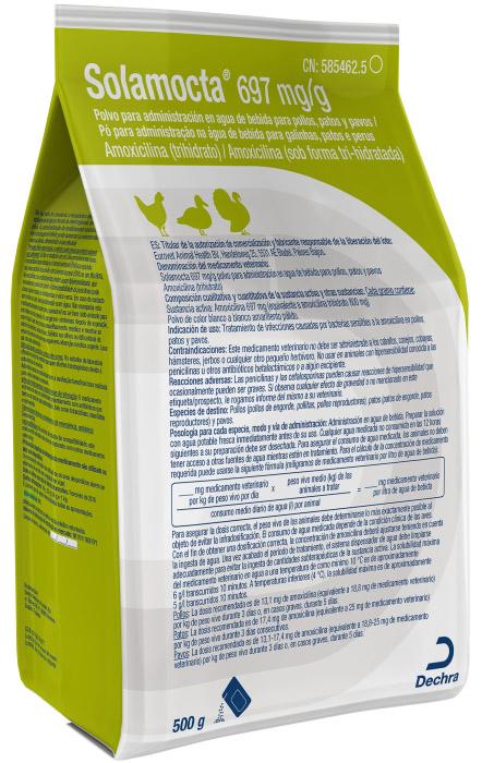 Solamocta 697 mg/g polvo para administración en agua de bebida para pollos, patos y pavos